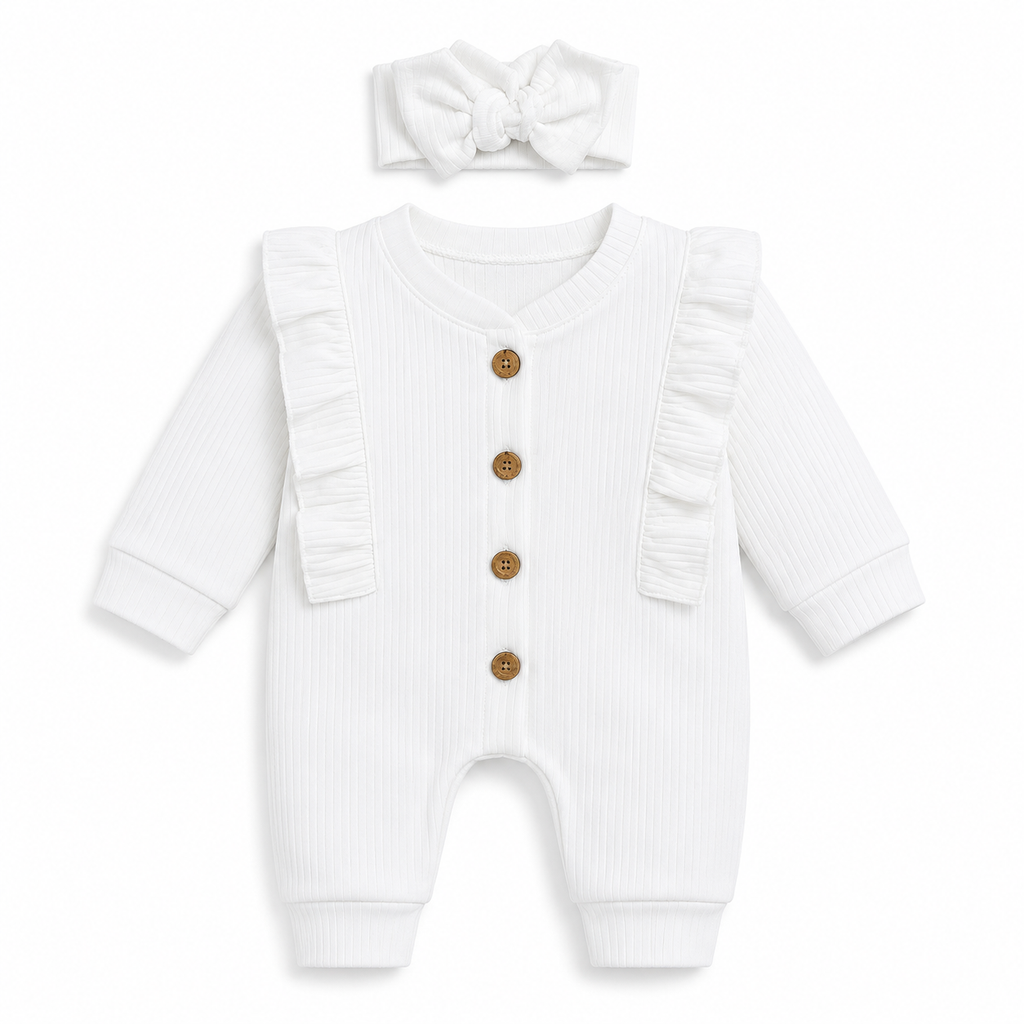 Ruffle Button Baby Romper & Headband Set