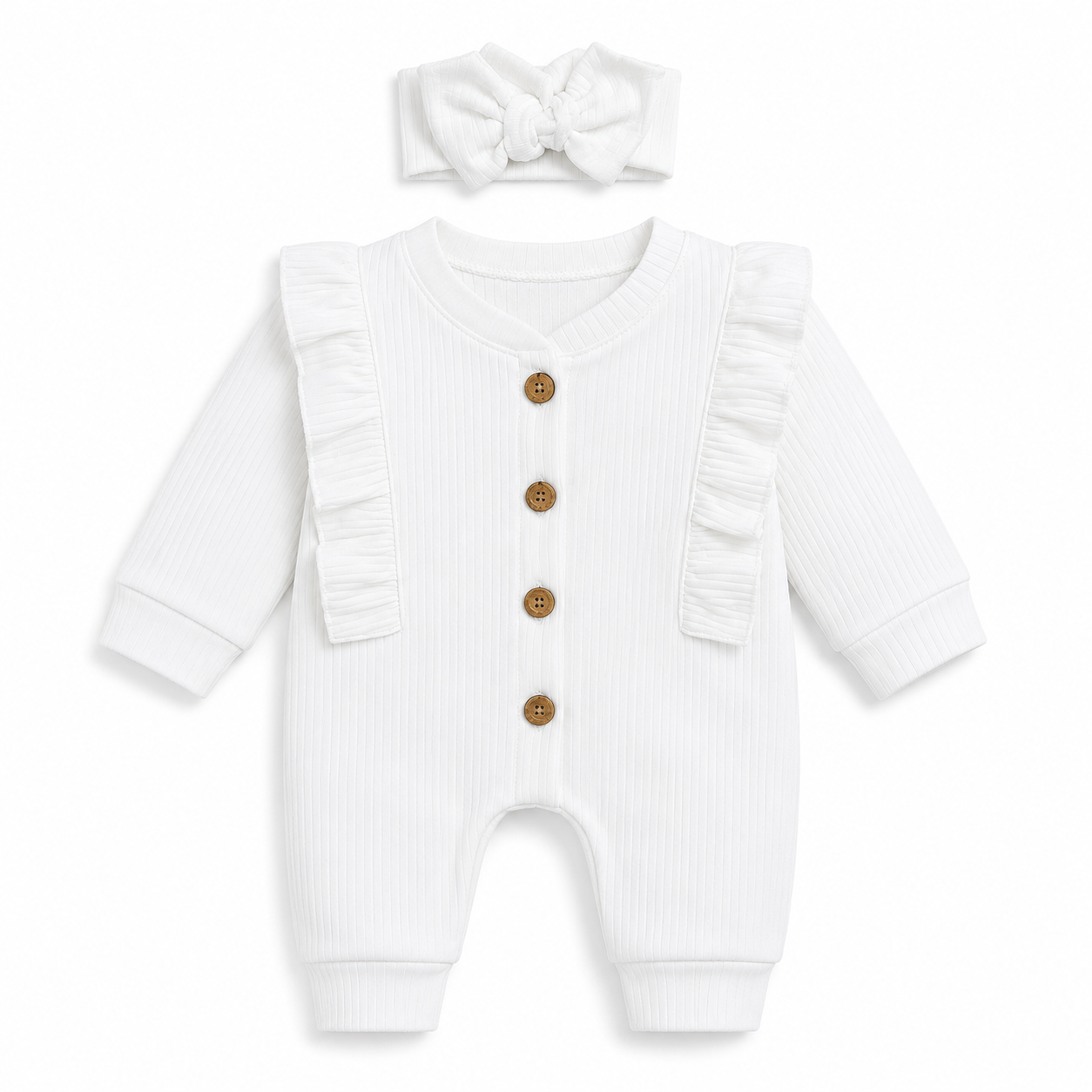 Ruffle Button Baby Romper & Headband Set