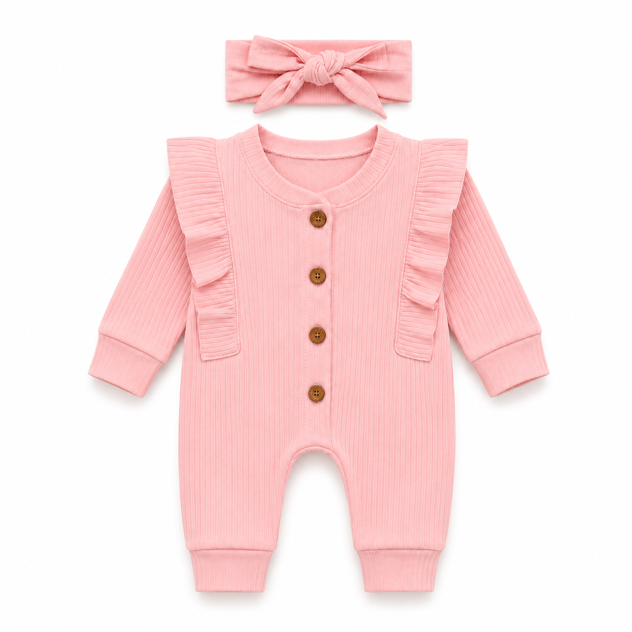 Ruffle Button Baby Romper & Headband Set