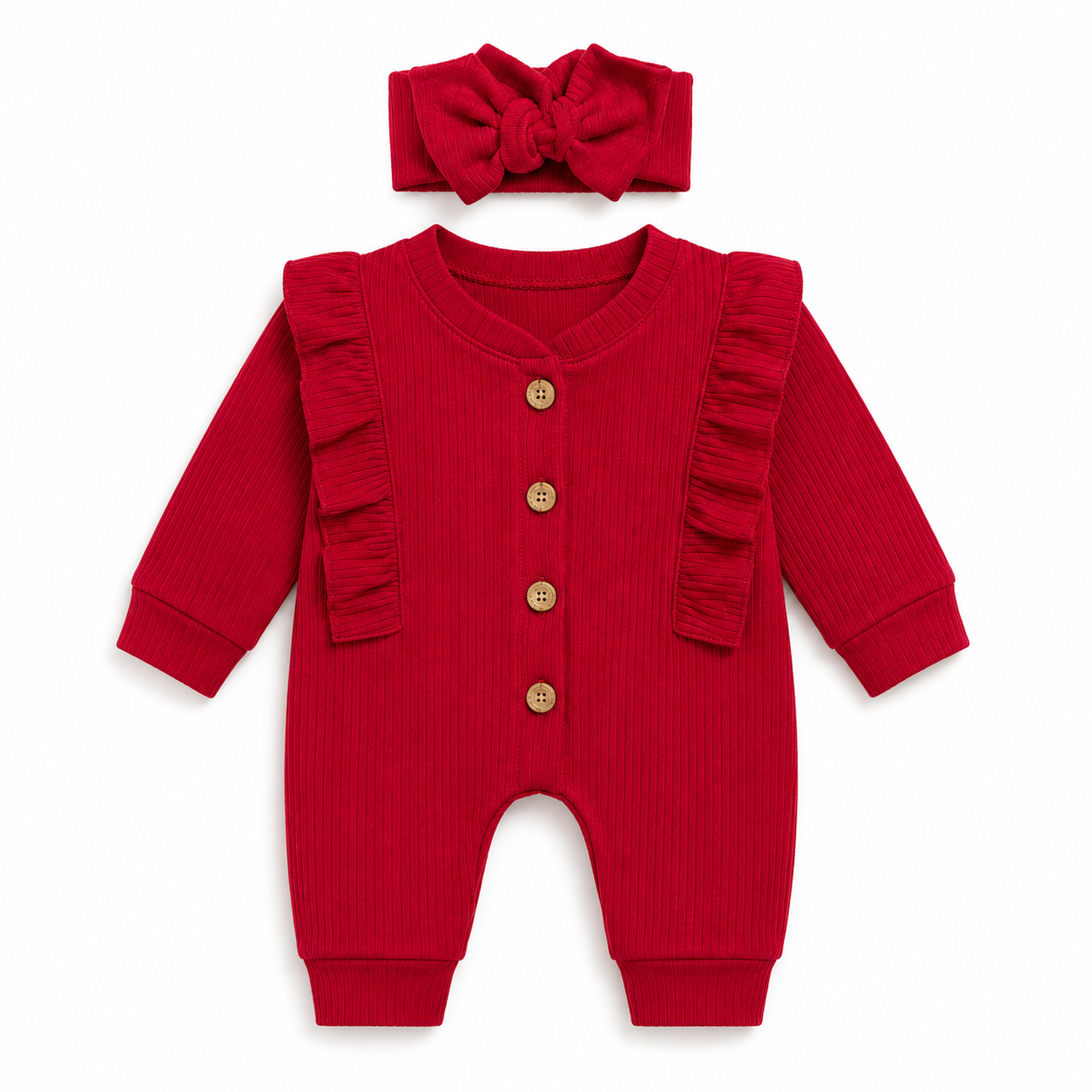Ruffle Button Baby Romper & Headband Set
