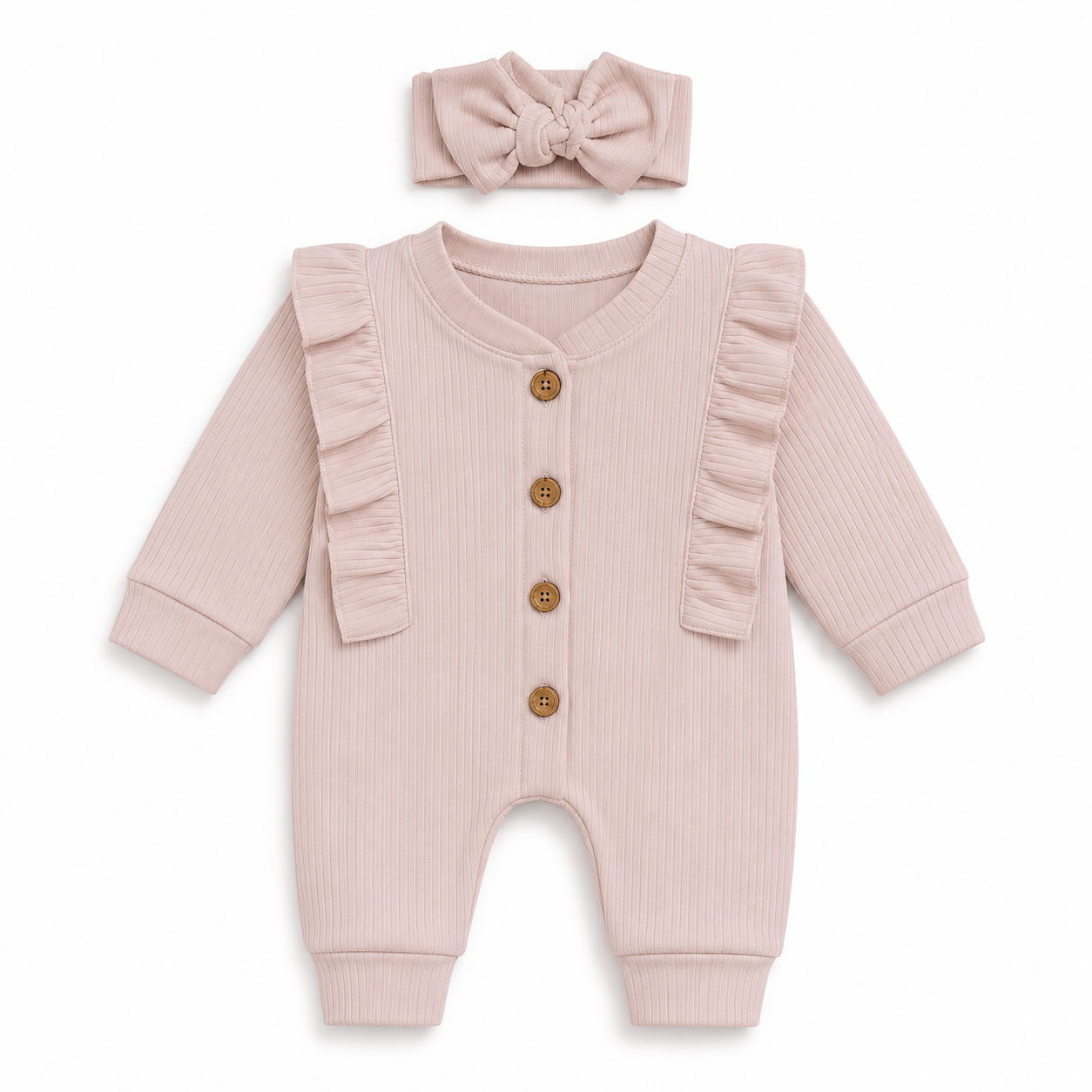 Ruffle Button Baby Romper & Headband Set