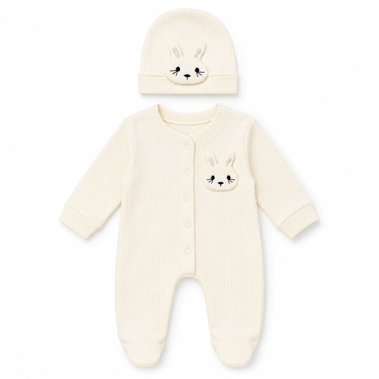 Bunny Ribbed Baby Sleepsuit & Hat Set