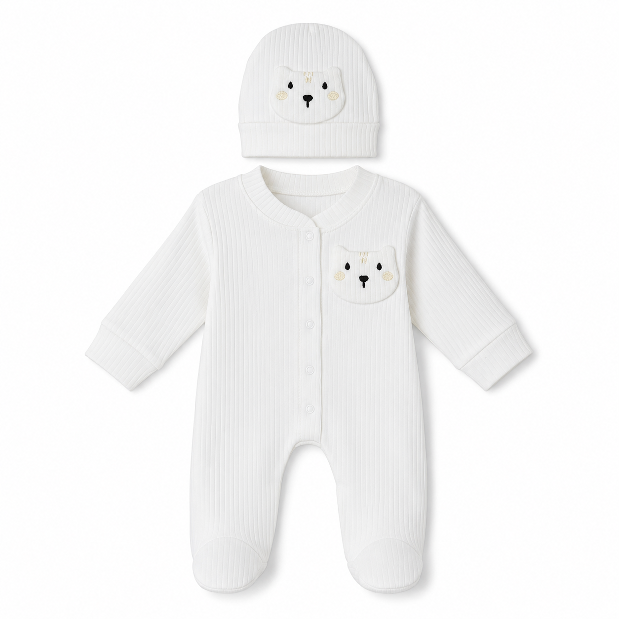 Bunny Ribbed Baby Sleepsuit & Hat Set