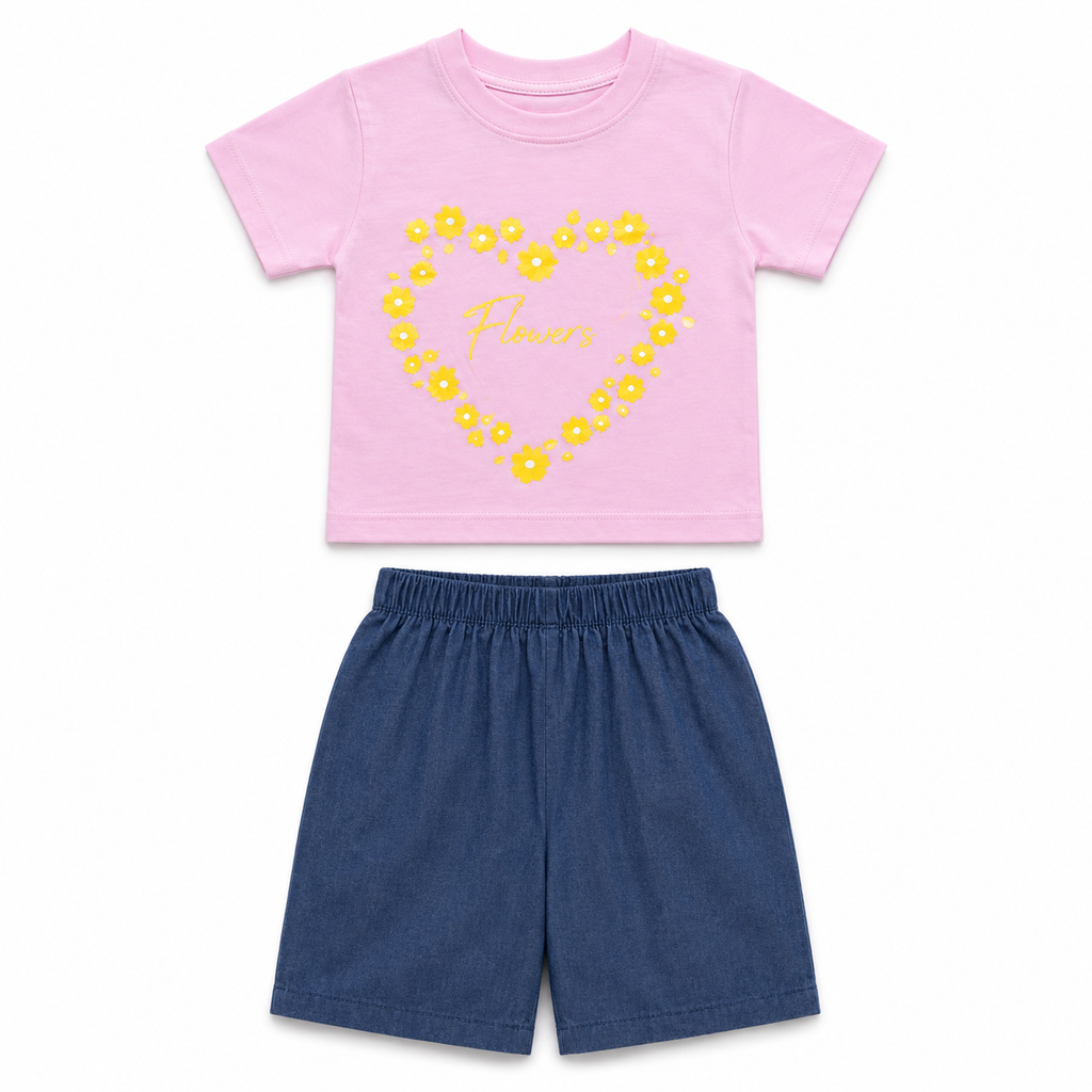 Flower Heart Baby Shorts Set
