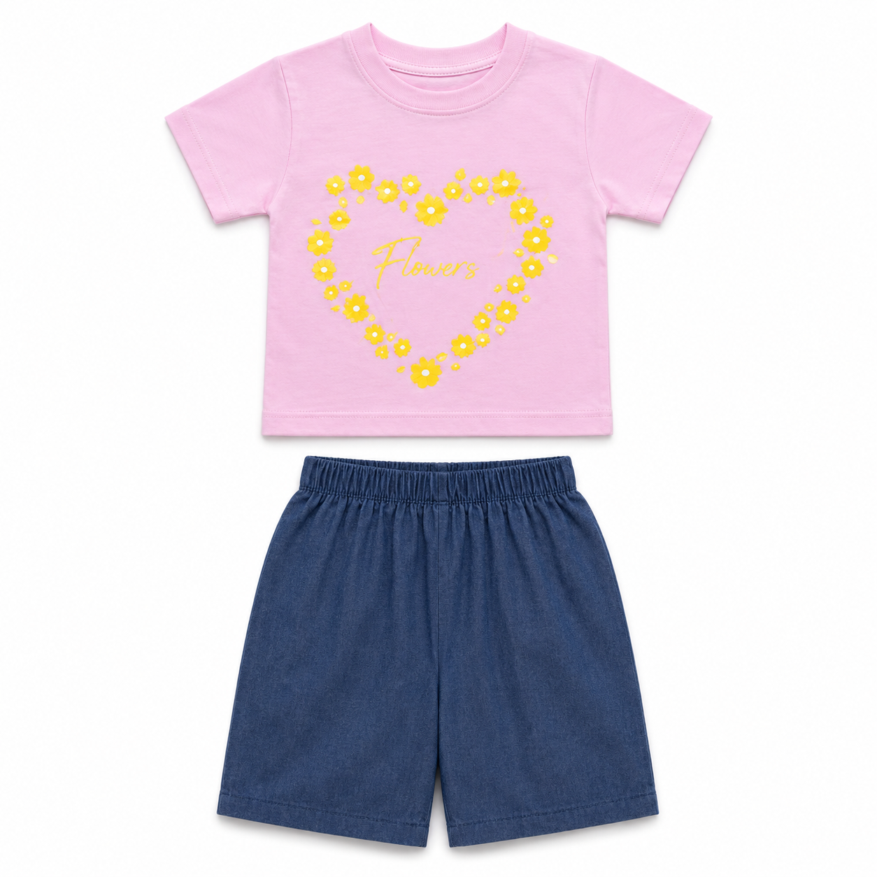Flower Heart Baby Shorts Set
