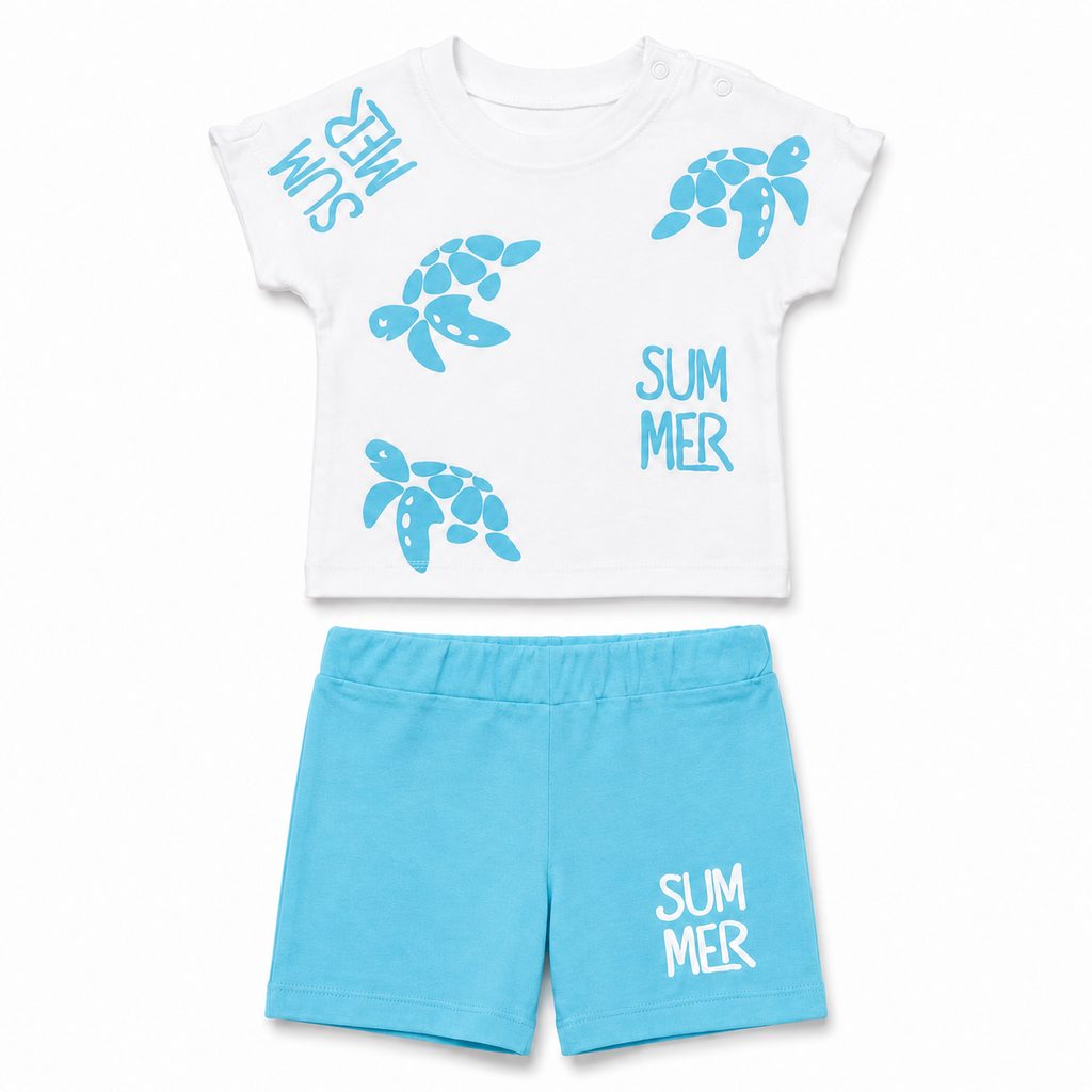 Summer Turtle Baby Shorts Set
