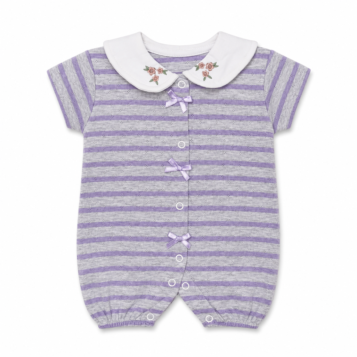 Floral Collar Striped Baby Romper