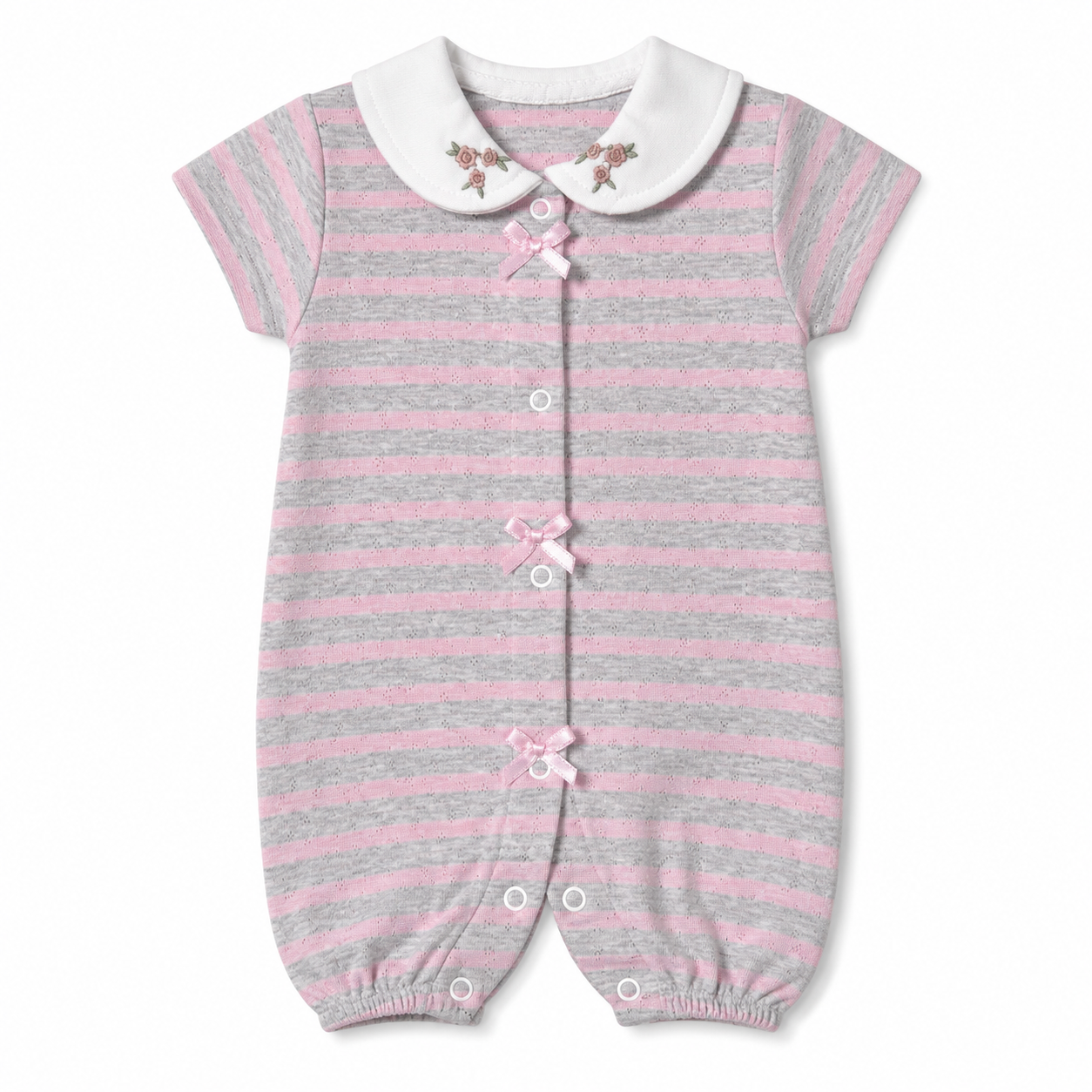 Floral Collar Striped Baby Romper