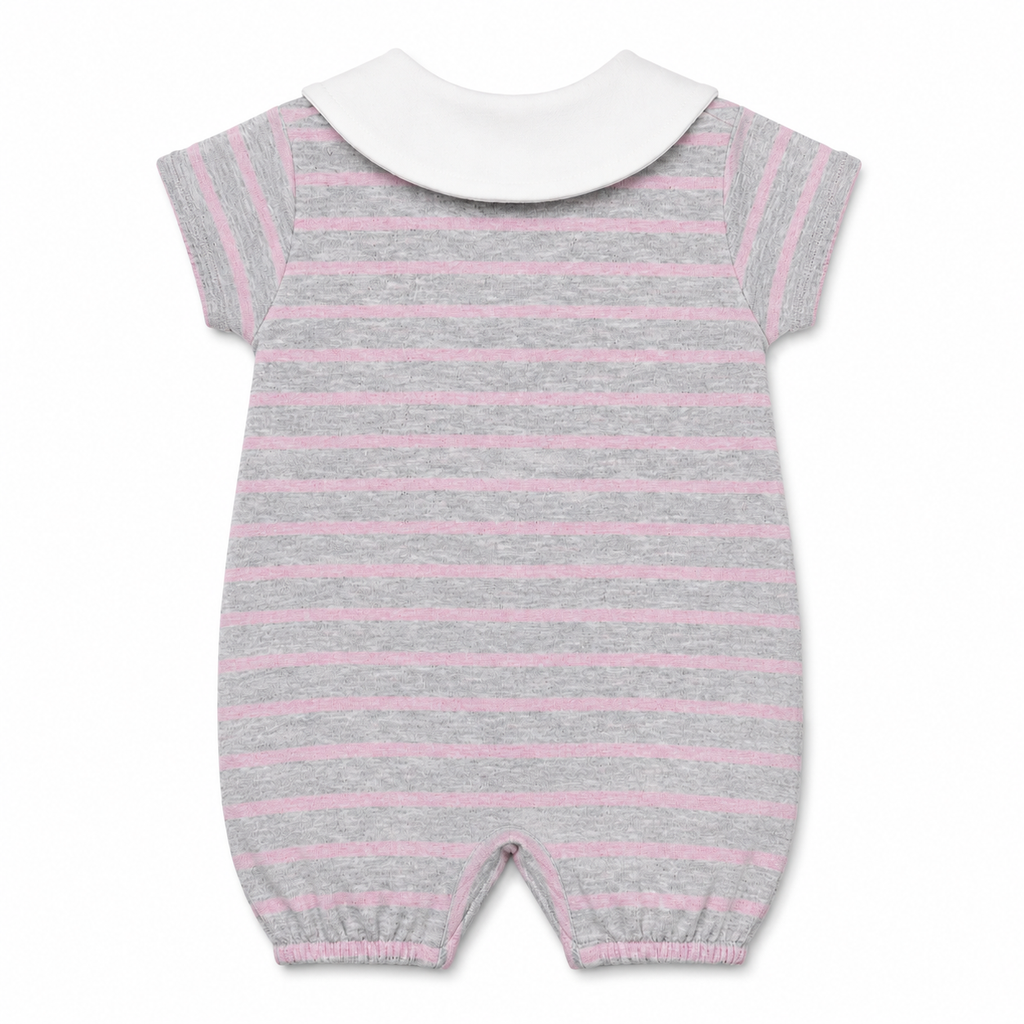 Floral Collar Striped Baby Romper
